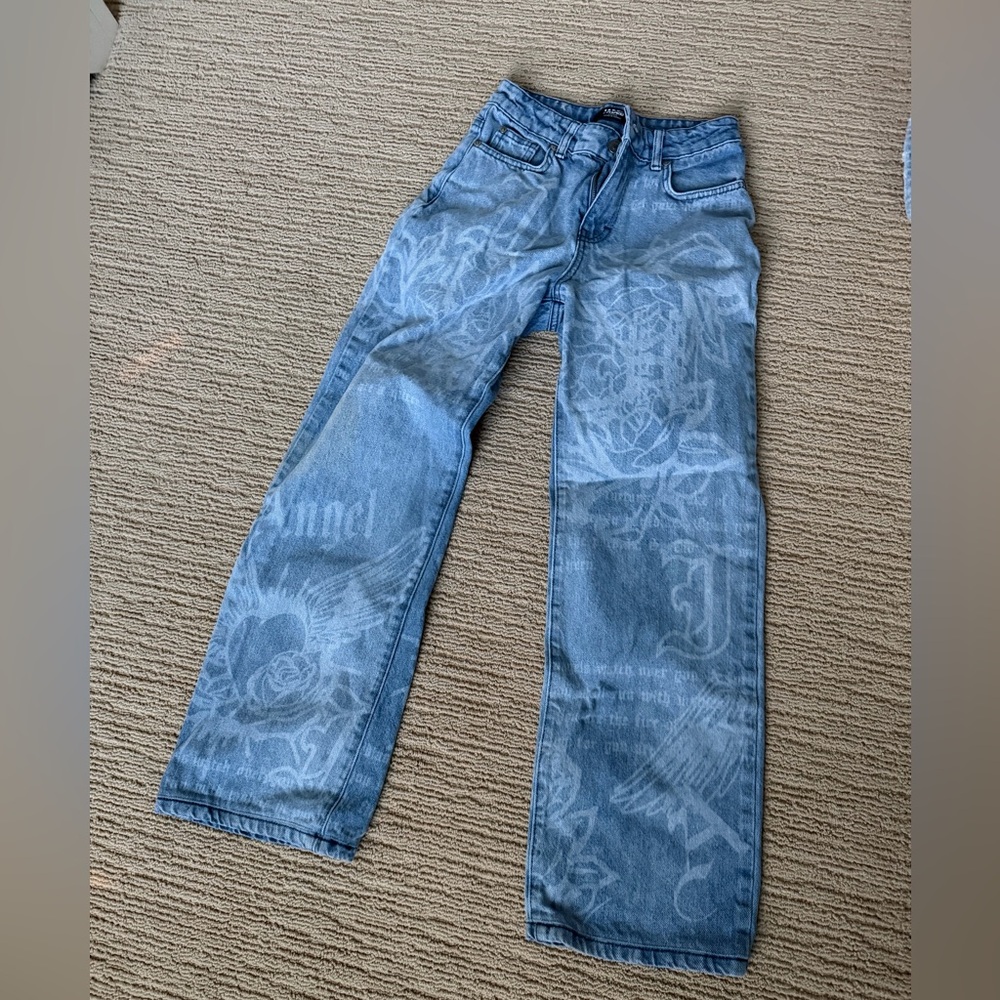 Jaded London Blue Graphic Straight Jeans